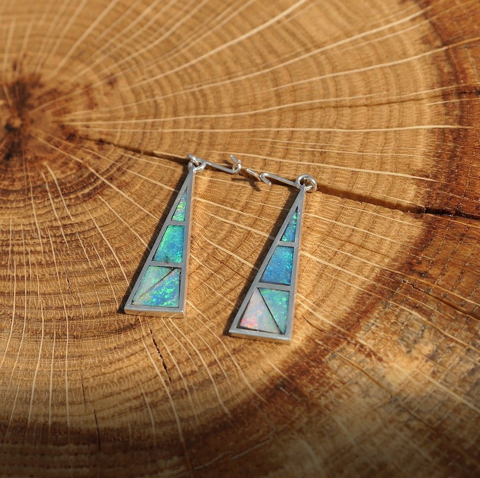 Silver dangle/drop opal inlay earrings