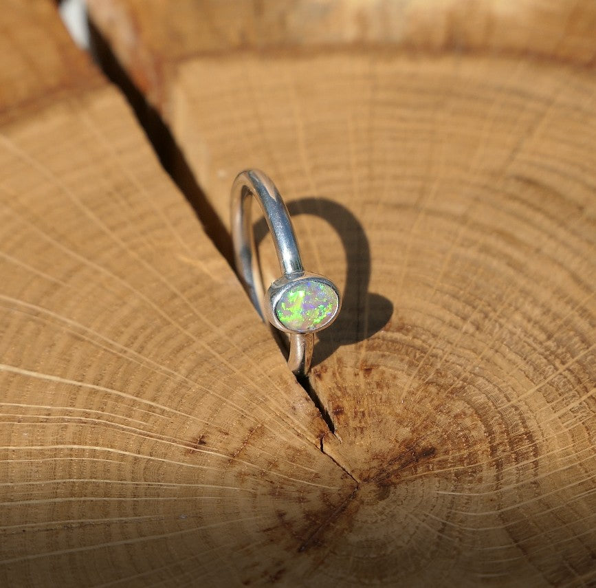 Silver Opal ring size Q-1/2 / 8.5