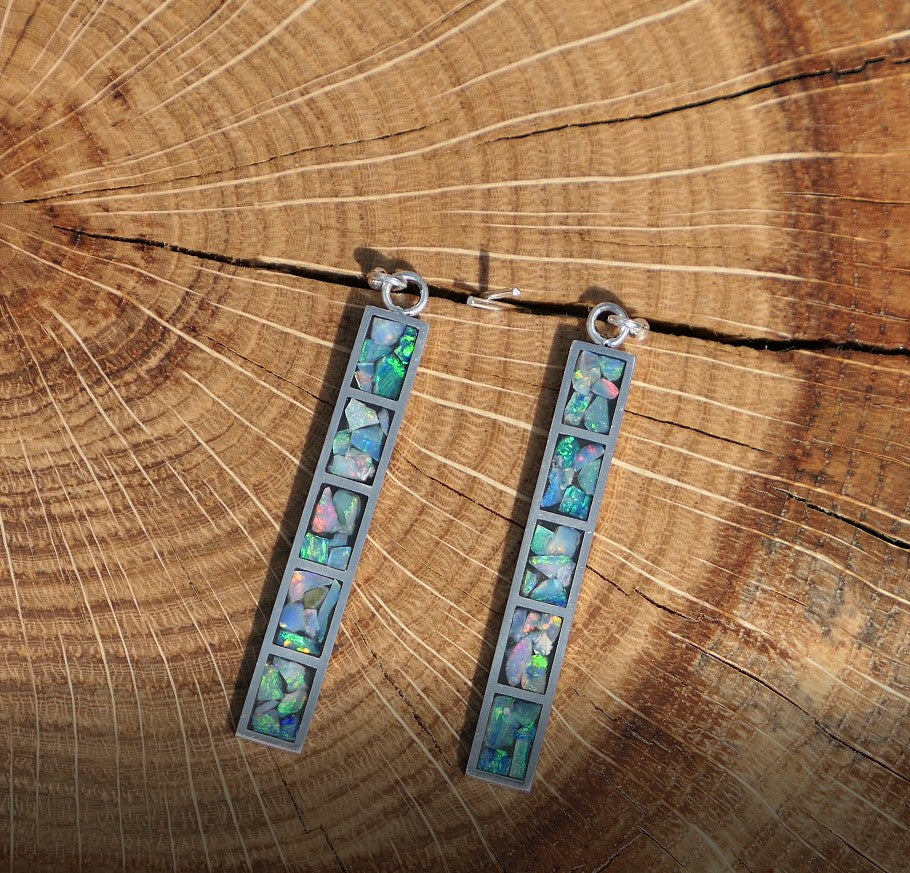 Silver dangle/drop opal inlay earrings