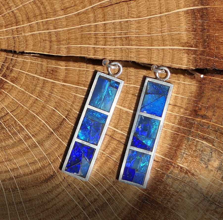 Silver dangle/drop opal inlay earrings