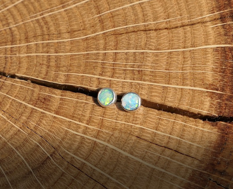 4mm silver solid opal earstuds