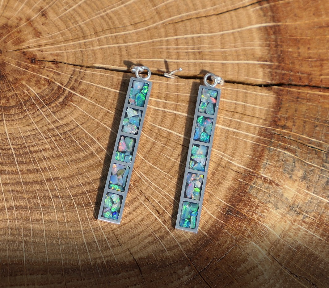 Silver dangle/drop opal inlay earrings