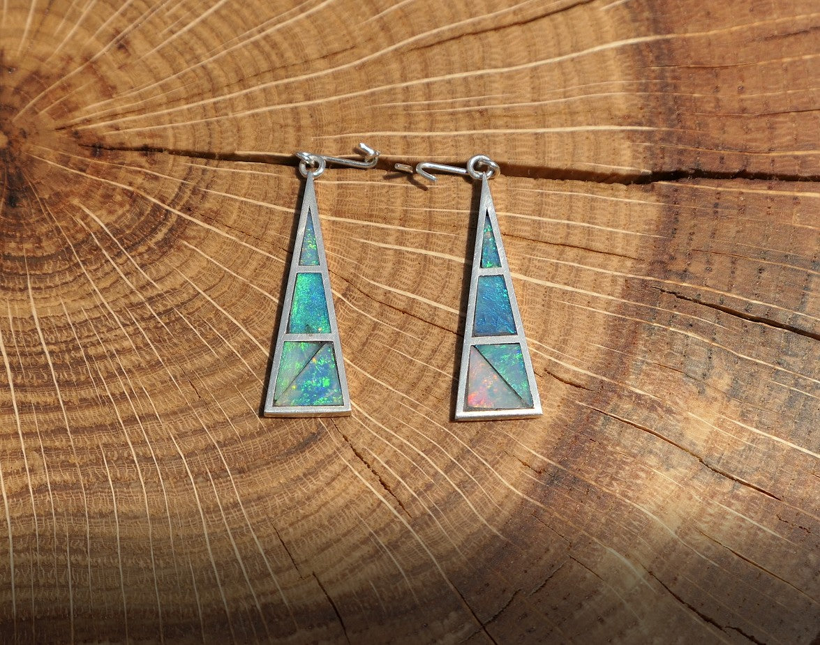 Silver dangle/drop opal inlay earrings