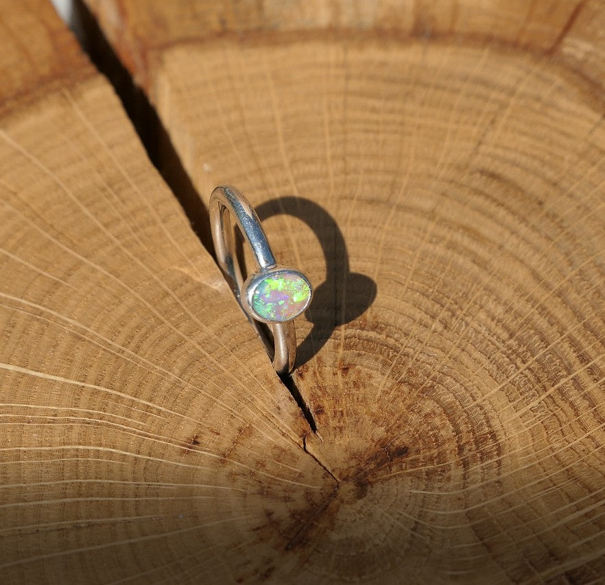 Silver Opal ring size Q-1/2 / 8.5