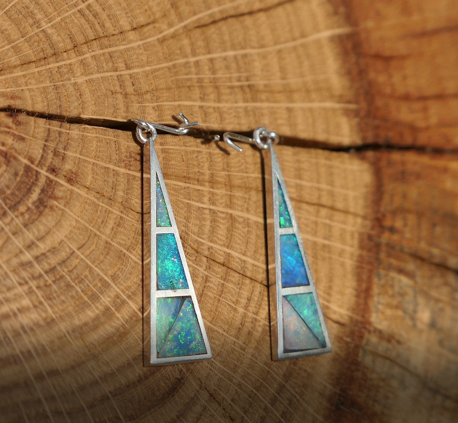Silver dangle/drop opal inlay earrings