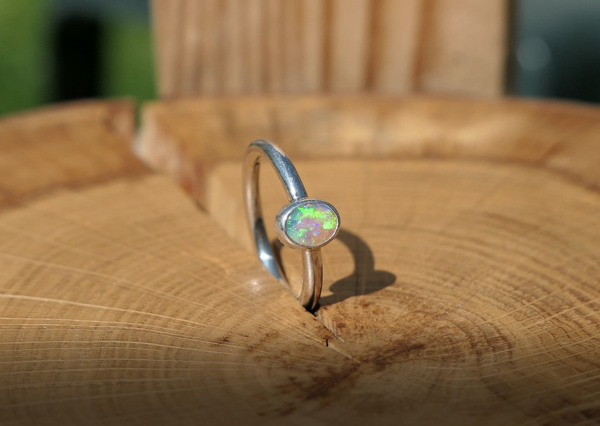 Silver Opal ring size Q-1/2 / 8.5