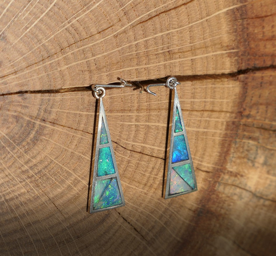 Silver dangle/drop opal inlay earrings