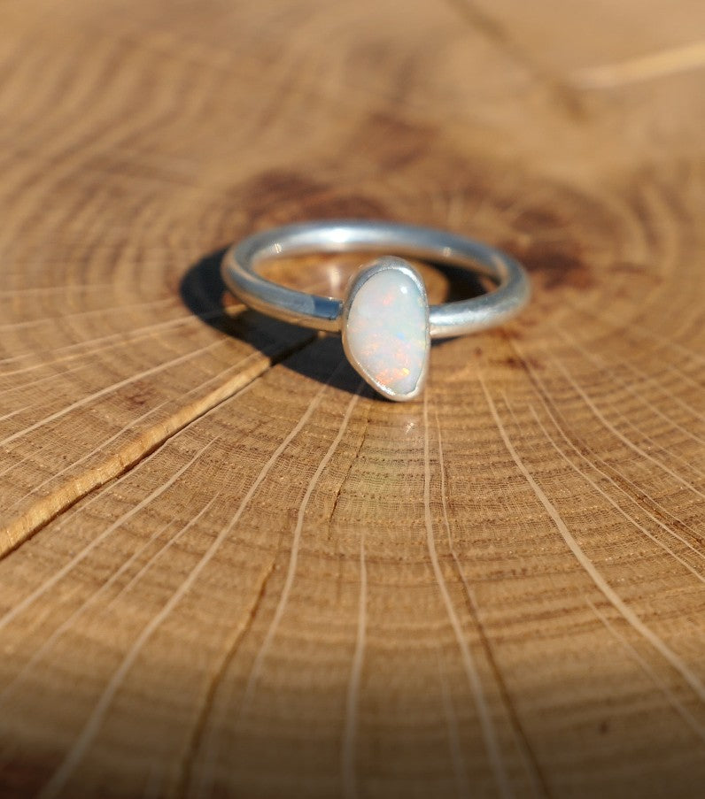 Silver solid opal ring size P - 7.75 - 7-3/4