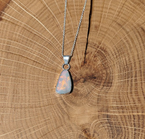 Silver Coober Pedy doublet Opal necklace