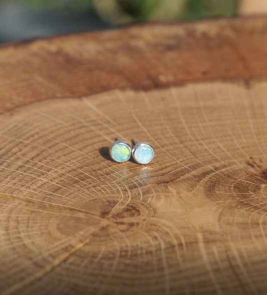 4mm silver solid opal earstuds