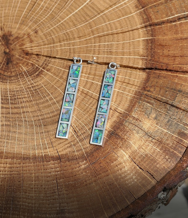 Silver dangle/drop opal inlay earrings