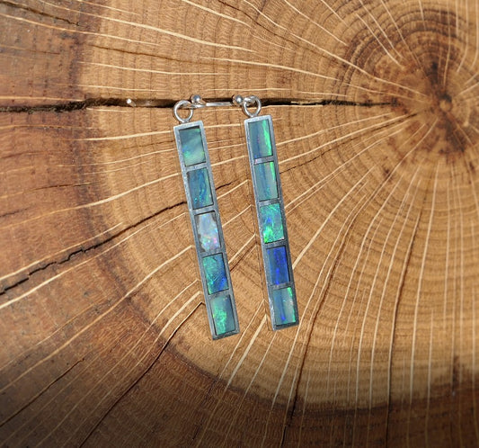 Silver dangle/drop opal inlay earrings