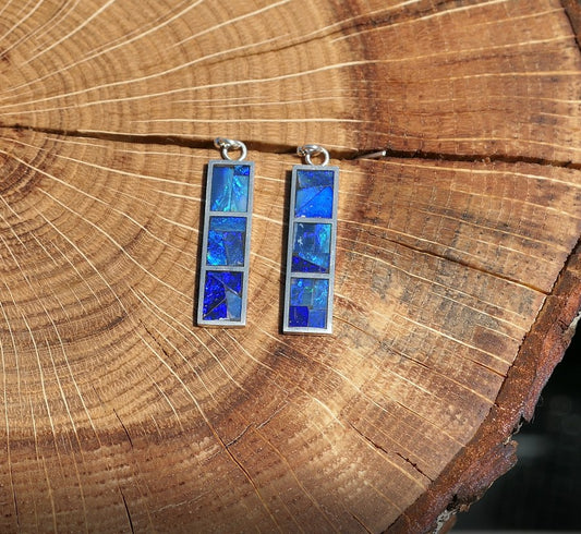 Silver dangle/drop opal inlay earrings