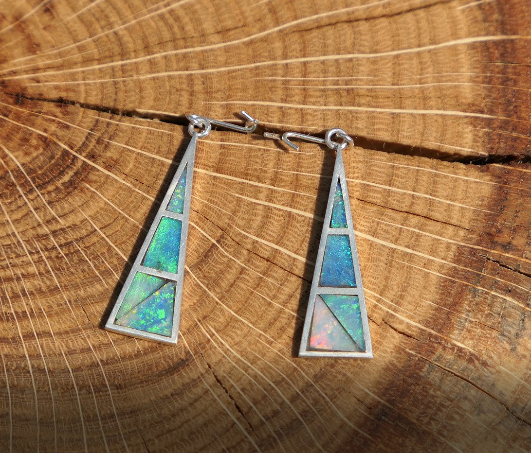 Silver dangle/drop opal inlay earrings