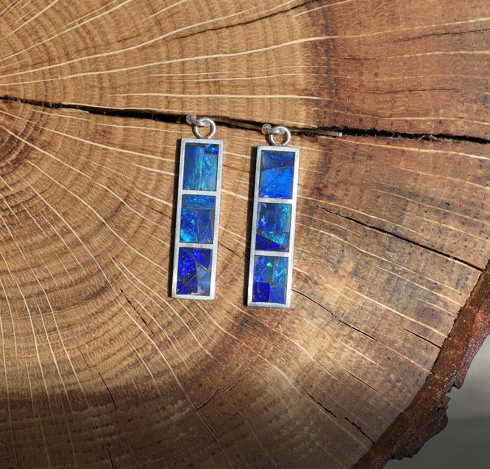 Silver dangle/drop opal inlay earrings