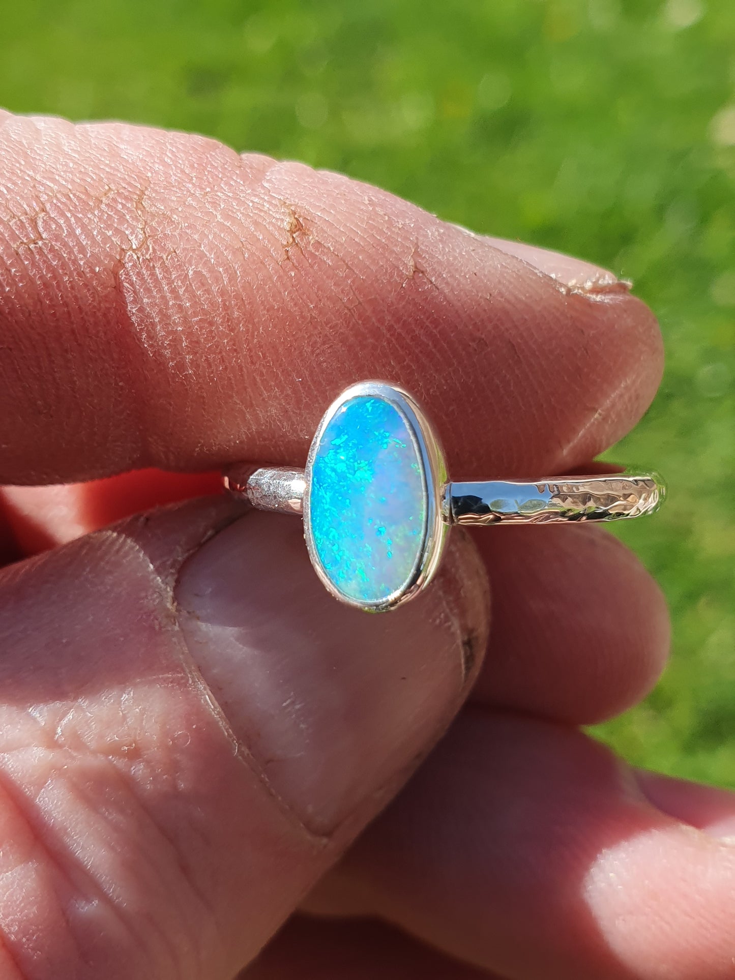 Silver solid opal ring size Q-1/2UK, 8.5US