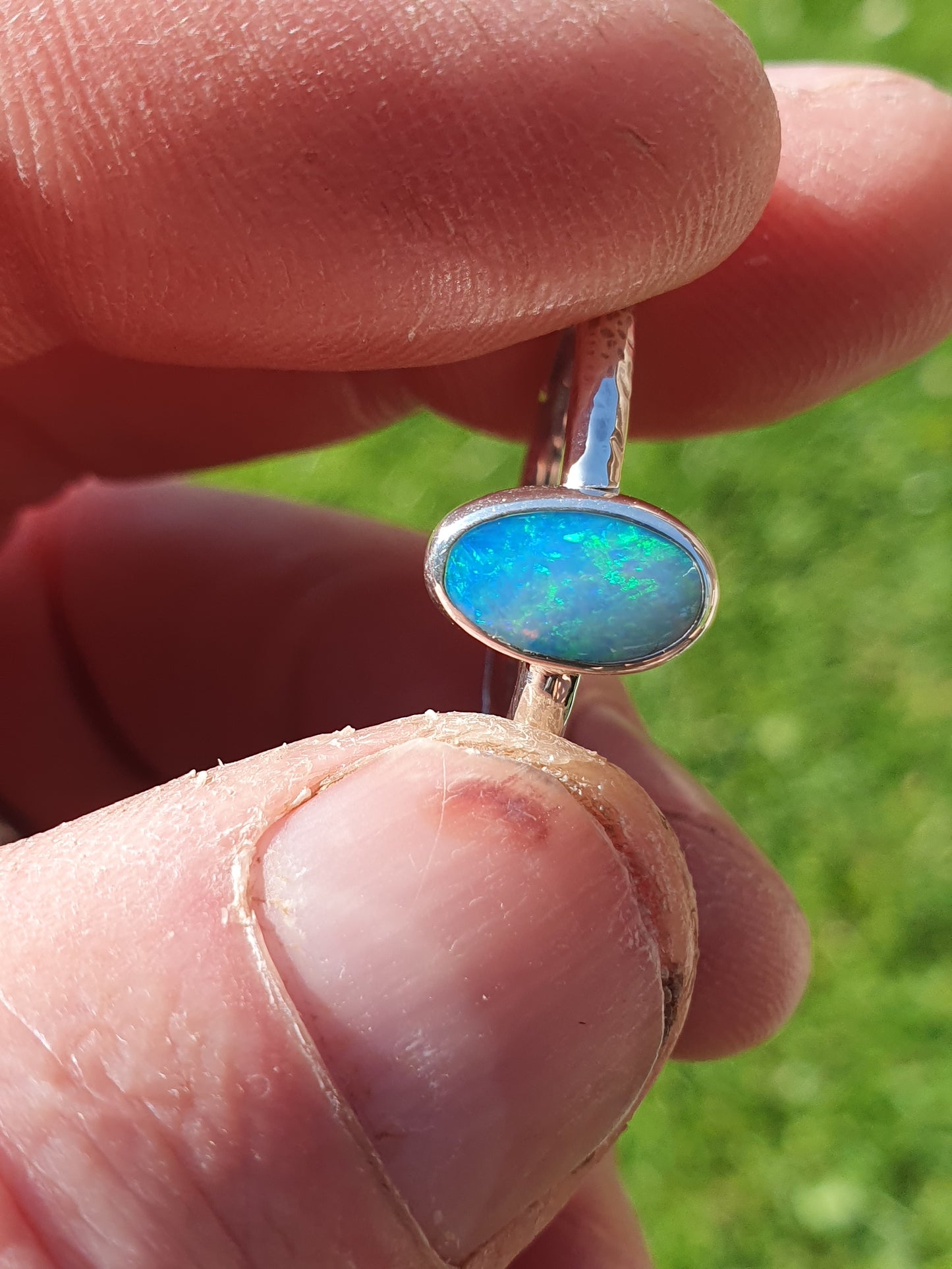 Silver solid opal ring size Q-1/2UK, 8.5US
