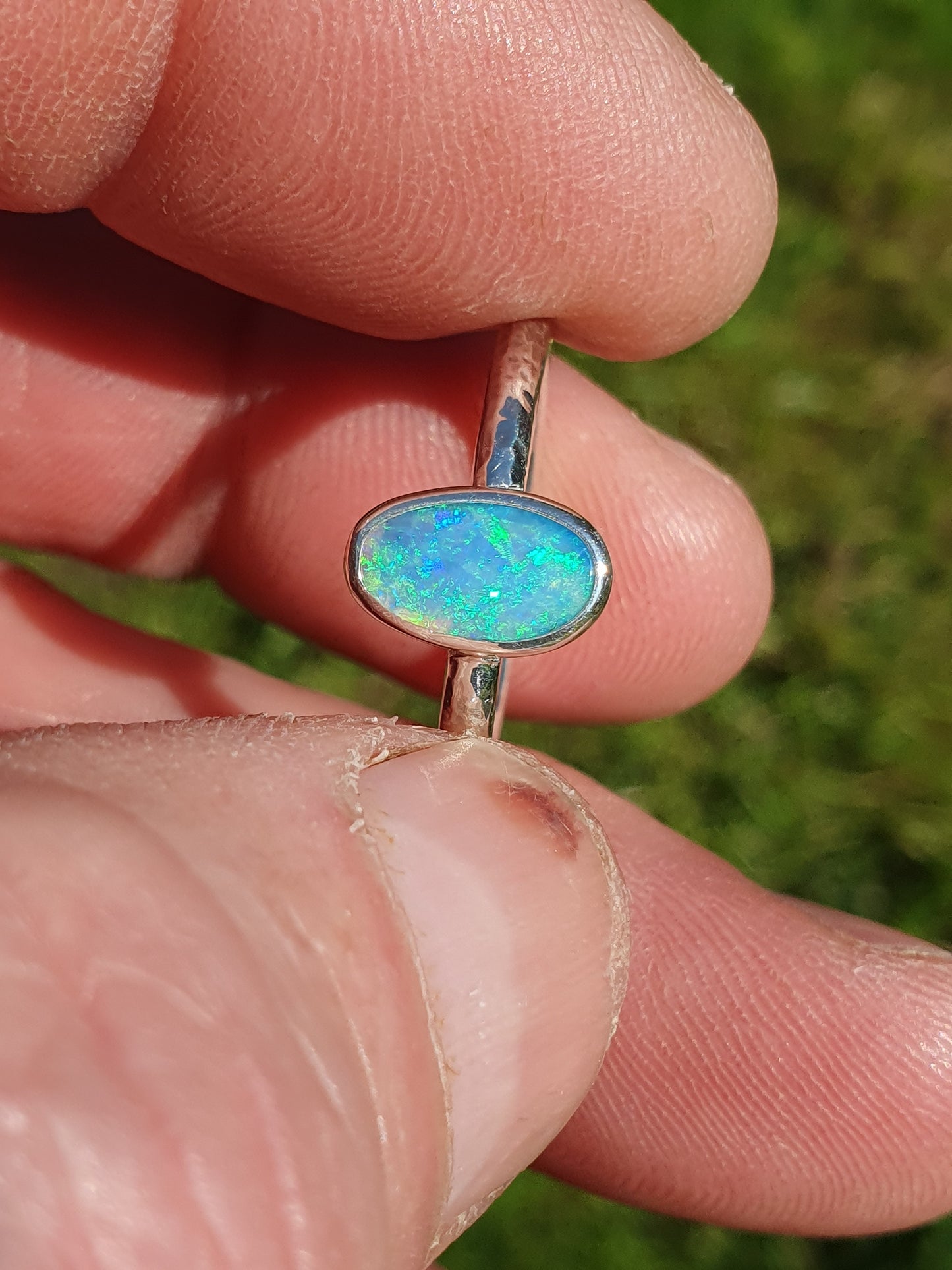 Silver solid opal ring size Q-1/2UK, 8.5US