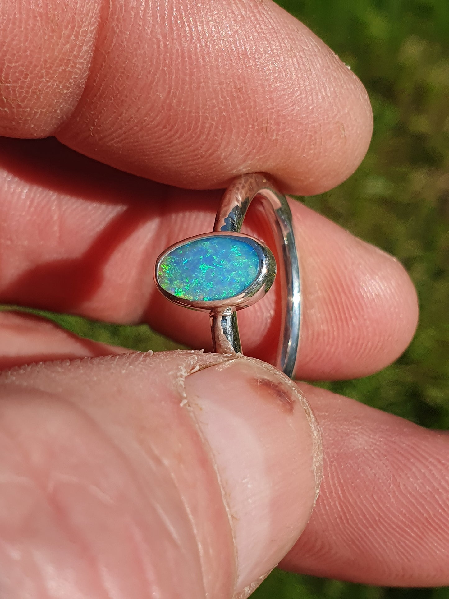 Silver solid opal ring size Q-1/2UK, 8.5US