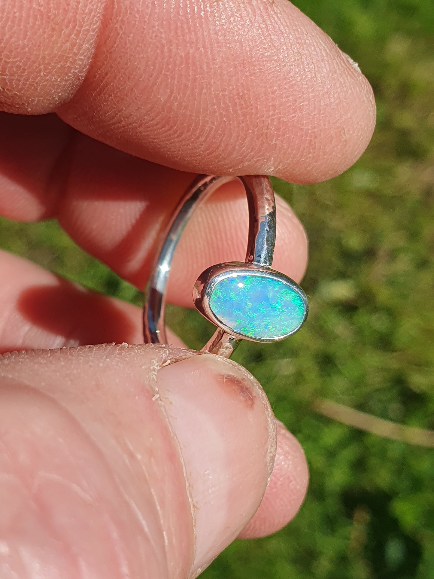 Silver solid opal ring size Q-1/2UK, 8.5US