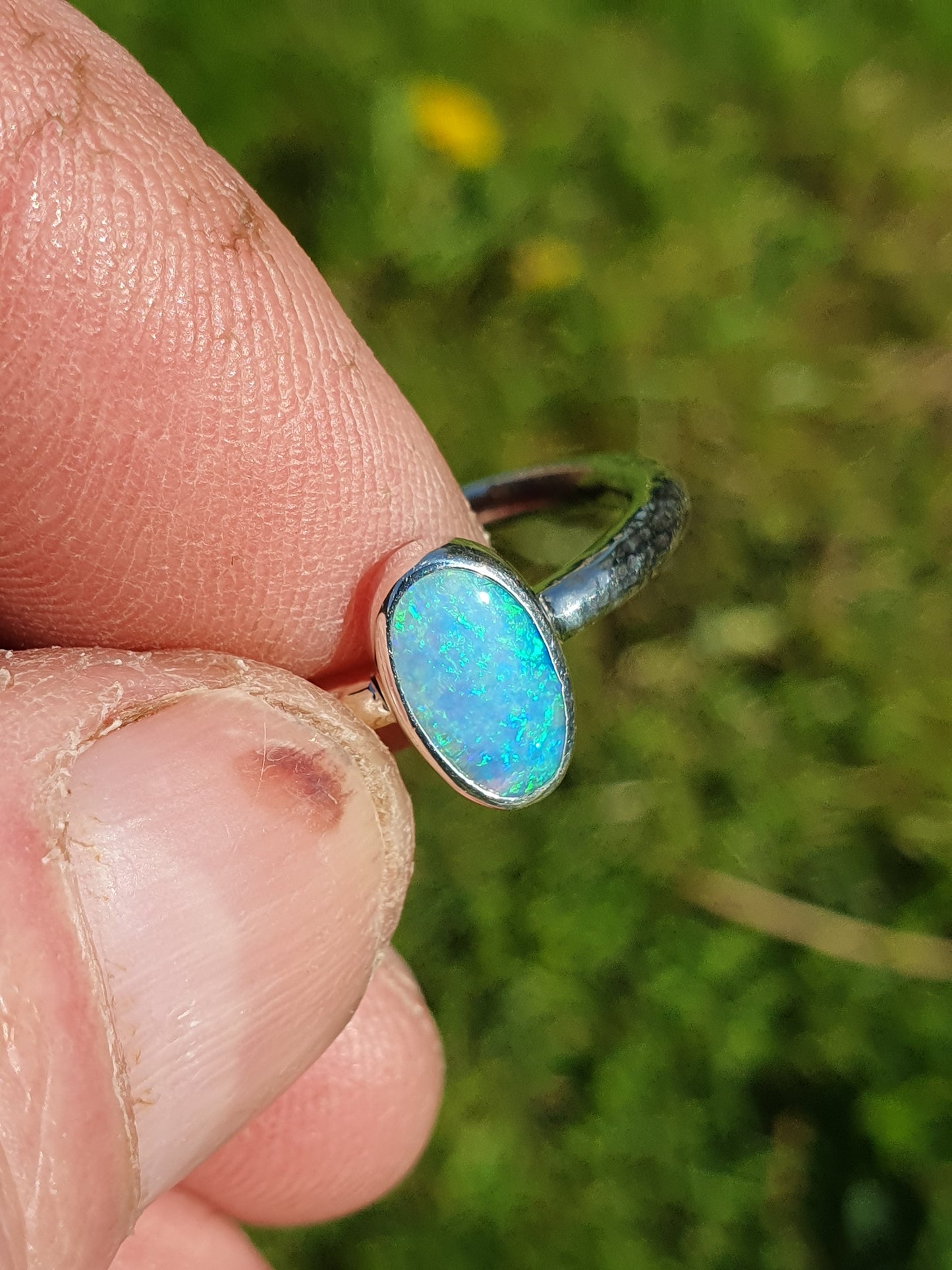 Silver solid opal ring size Q-1/2UK, 8.5US