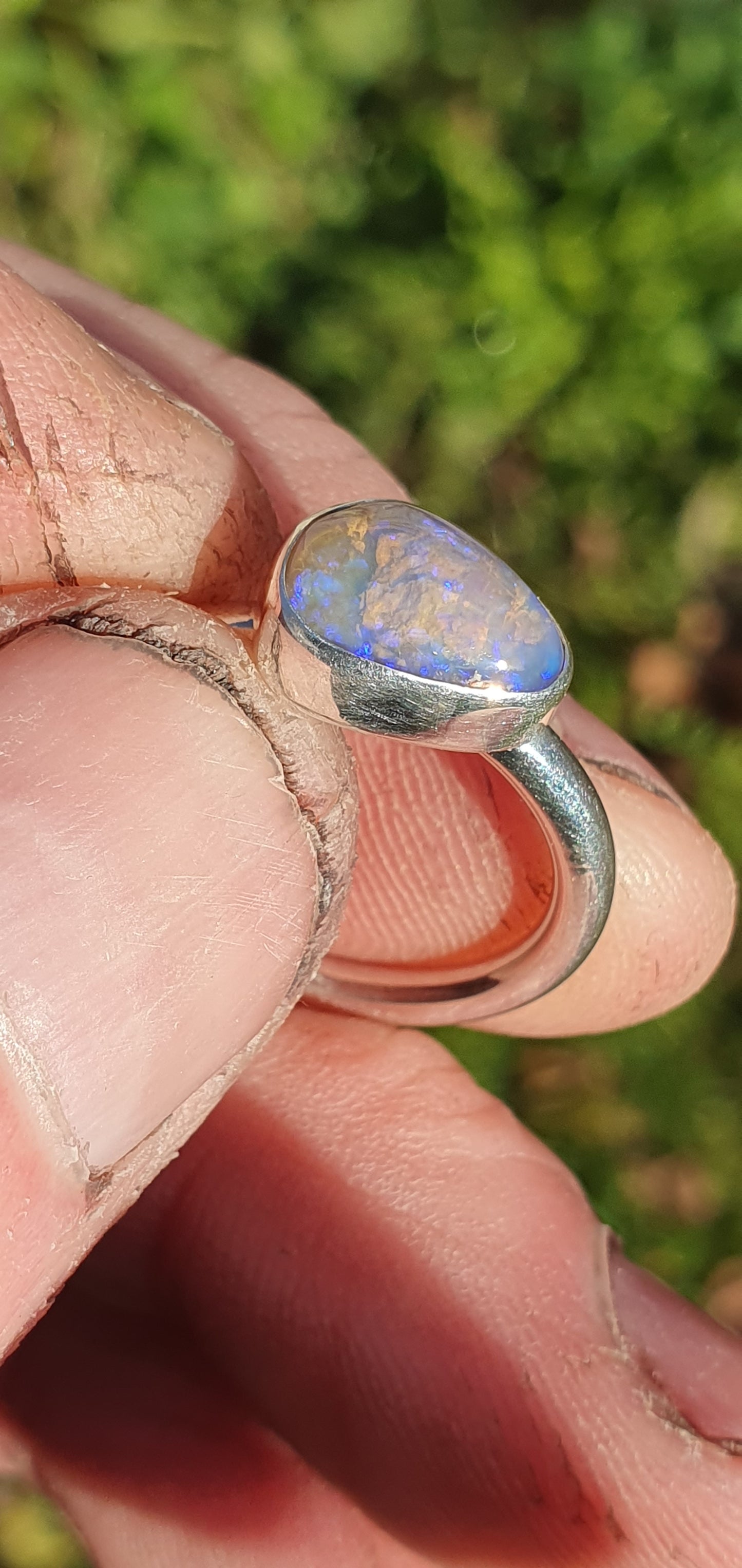 Silver Opal ring size Q-1/2 - 8.5 US