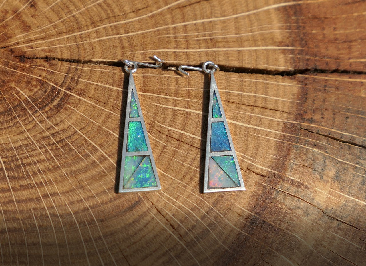 Silver dangle/drop opal inlay earrings