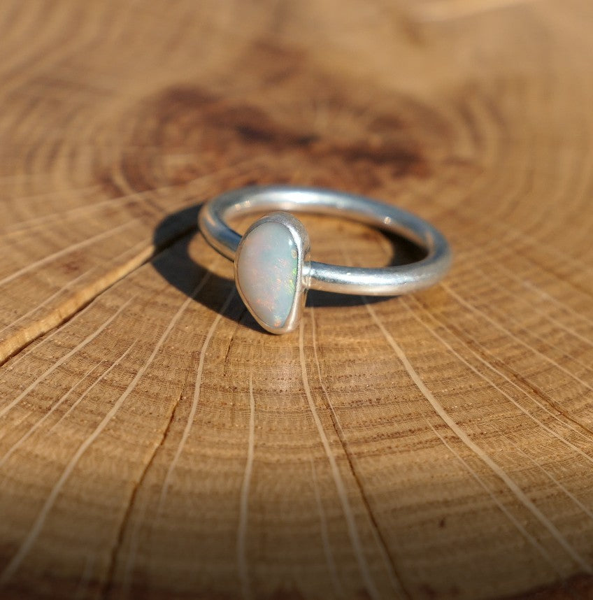 Silver solid opal ring size P - 7.75 - 7-3/4