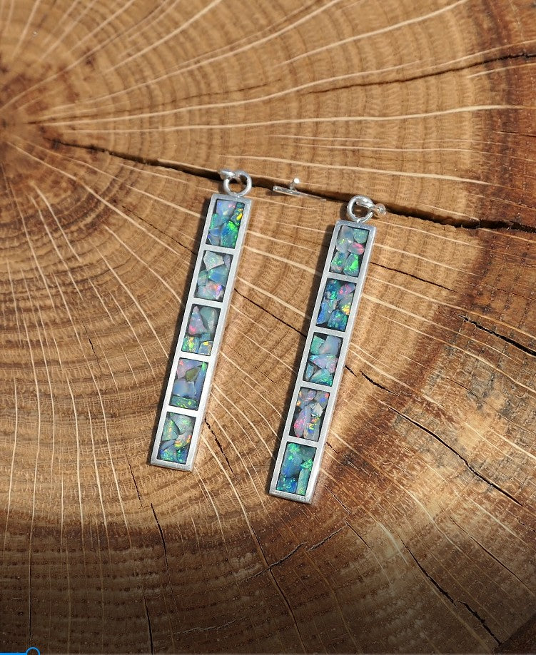 Silver dangle/drop opal inlay earrings
