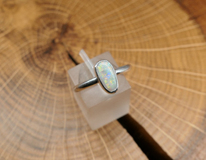 Silver Opal ring size O-1/2 / US 7.5