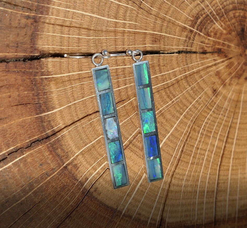 Silver dangle/drop opal inlay earrings