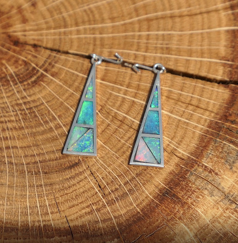 Silver dangle/drop opal inlay earrings