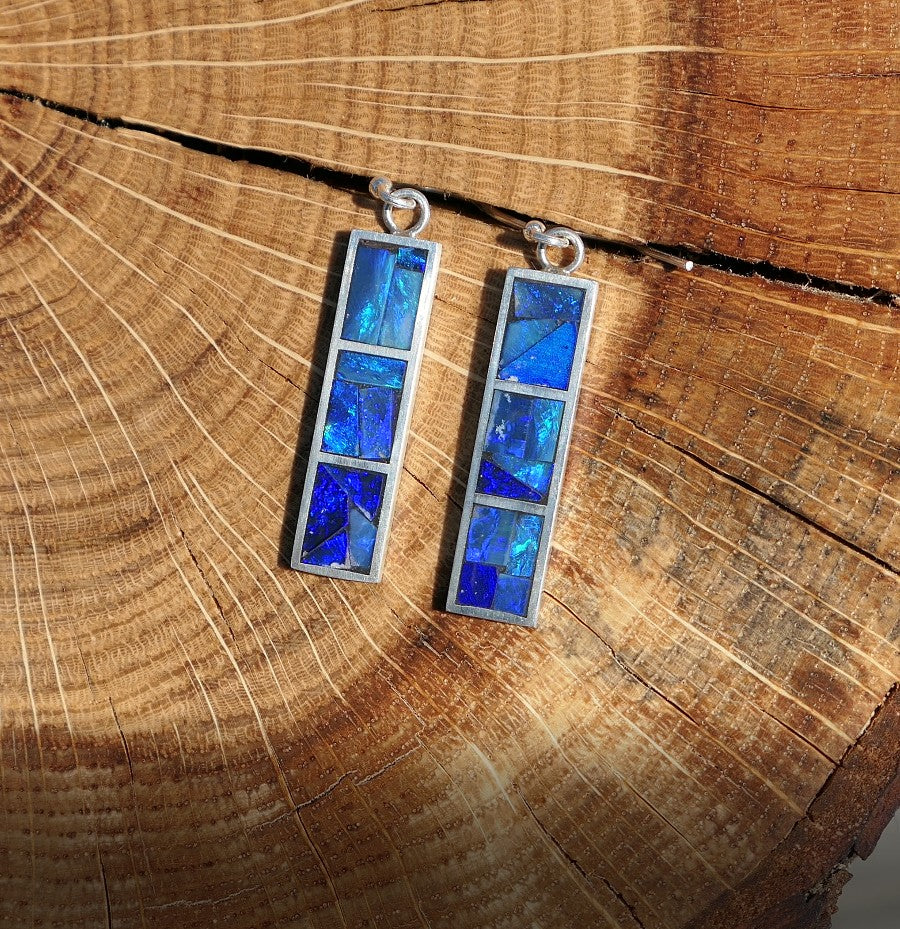 Silver dangle/drop opal inlay earrings