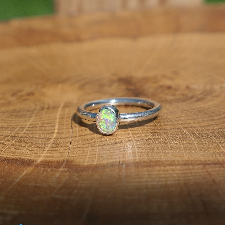 Silver Opal ring size Q-1/2 / 8.5