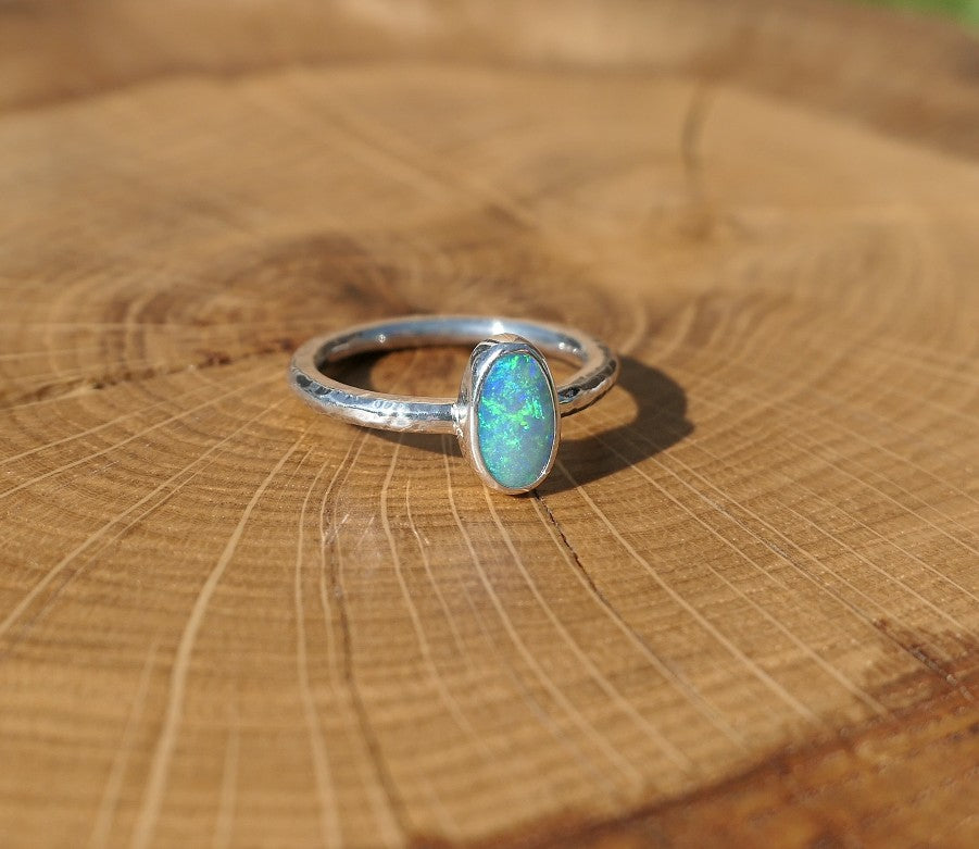 Silver solid opal ring size Q-1/2UK, 8.5US