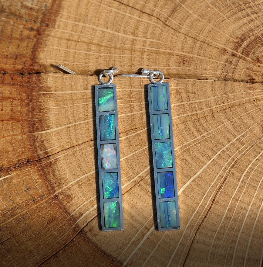 Silver dangle/drop opal inlay earrings