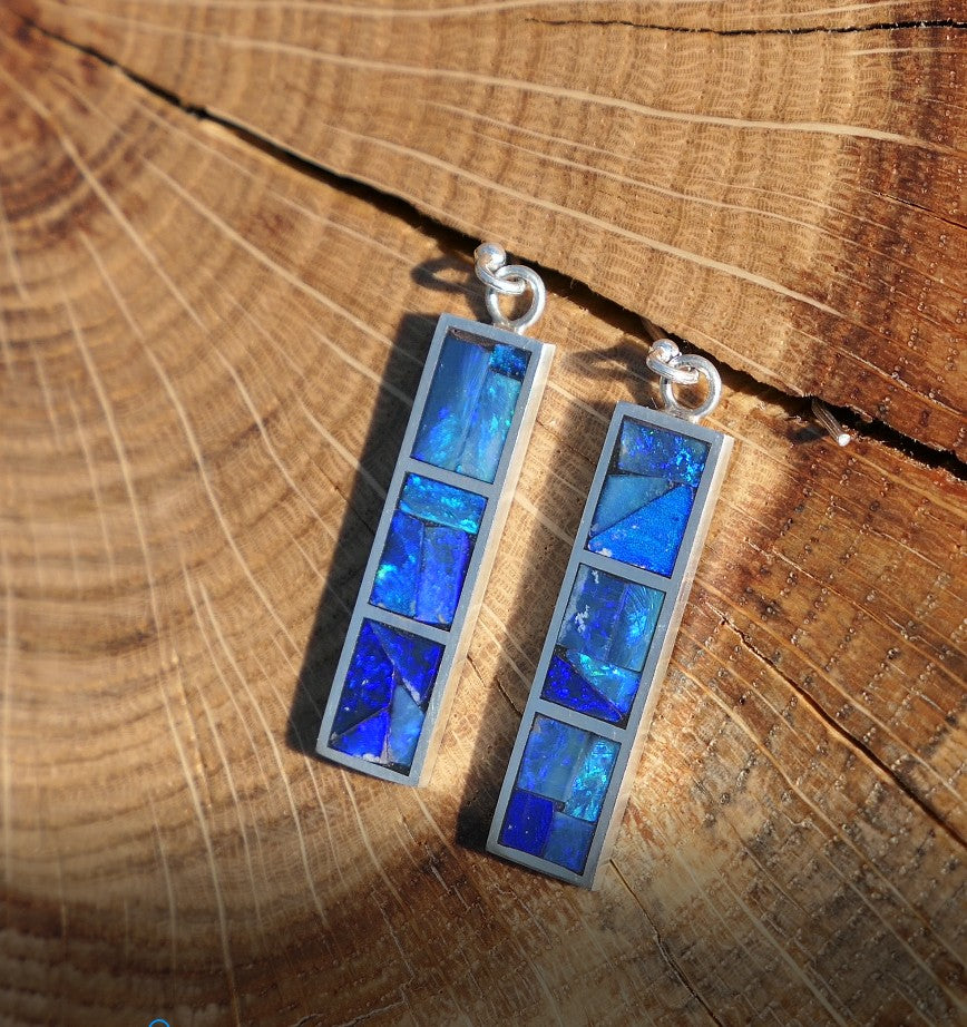 Silver dangle/drop opal inlay earrings
