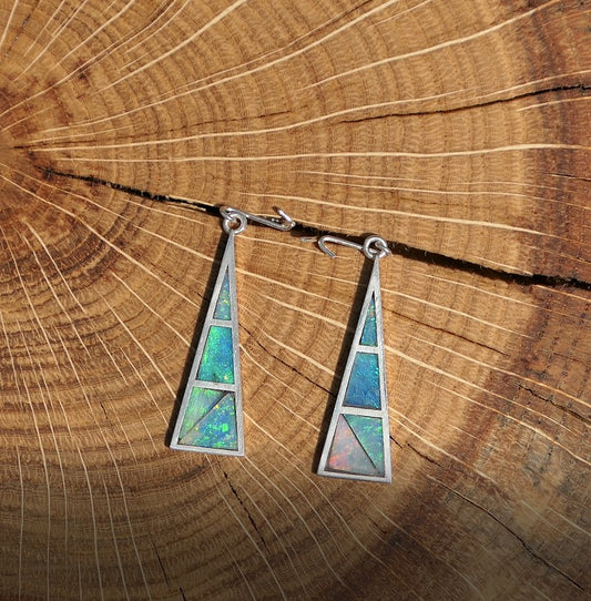 Silver dangle/drop opal inlay earrings