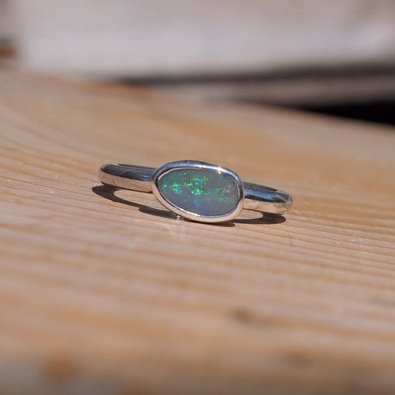 Silver opal ring, size K-1/2