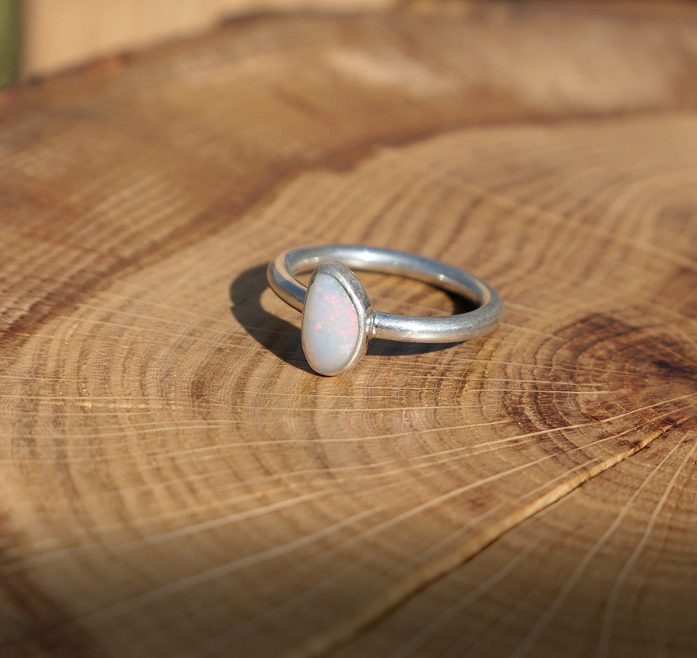 Silver solid opal ring size P - 7.75 - 7-3/4