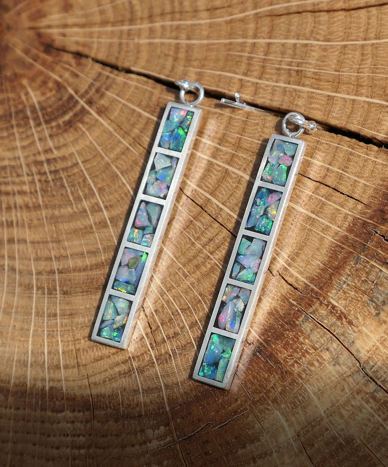 Silver dangle/drop opal inlay earrings