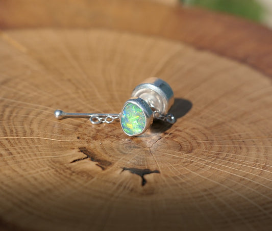 Silver tie tack with Lightning Ridge doublet