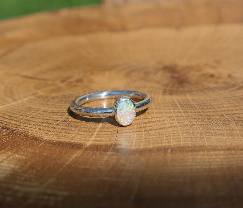 Silver Opal ring size Q-1/2 / 8.5