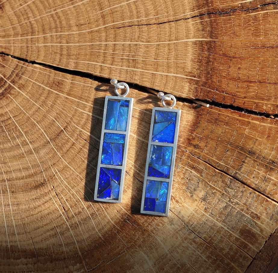 Silver dangle/drop opal inlay earrings