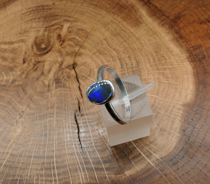 Silver Opal ring size P-1/2 / US 8