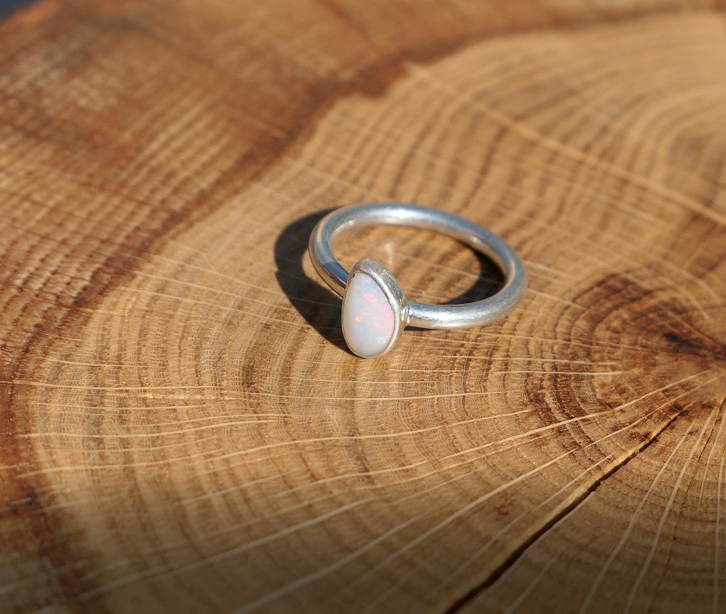 Silver solid opal ring size P - 7.75 - 7-3/4