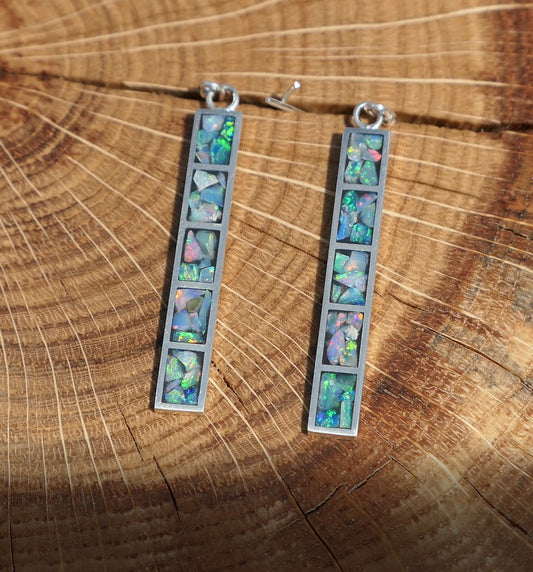 Silver dangle/drop opal inlay earrings