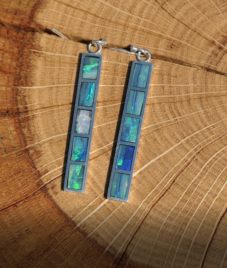 Silver dangle/drop opal inlay earrings