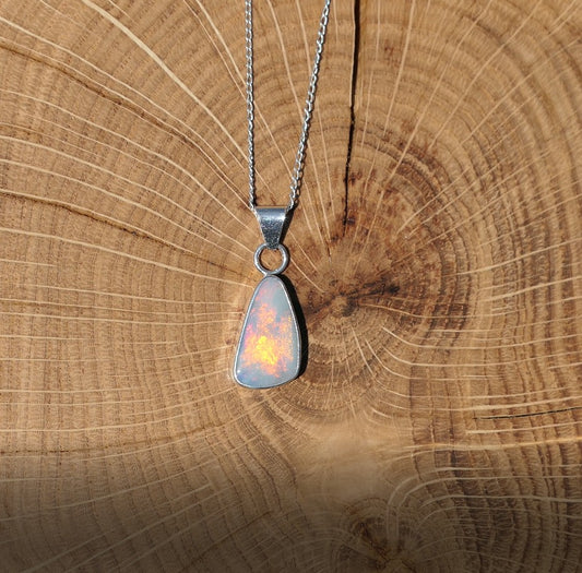 Silver Coober Pedy doublet Opal necklace