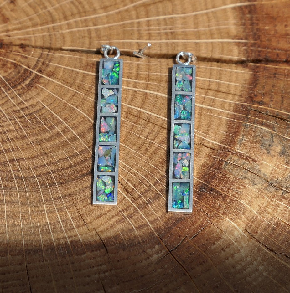 Silver dangle/drop opal inlay earrings
